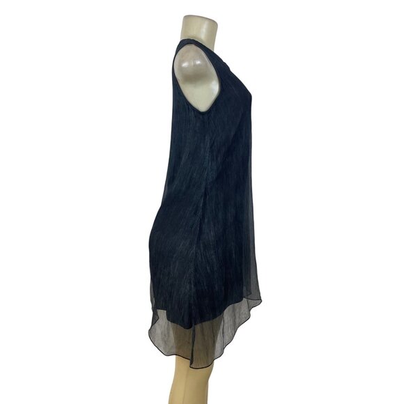 Eileen Fisher Womens Black Silk Malinto Crinkle Neck Shift Dress Sz PP - Picture 2 of 7